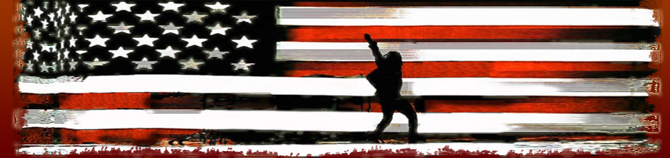 Distorted American flag behind the shadow of a man pumping his fist in the air.
