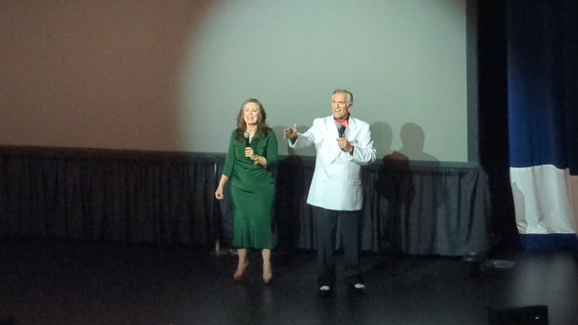 Bruce Campbell and Ida Gearon on stage introducing themselves and the movie.