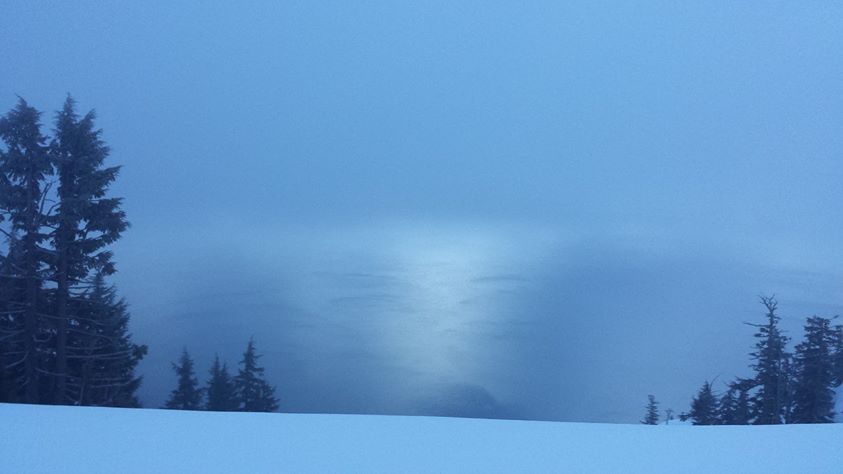 Morning fog and mist heavy on Crater Lake.