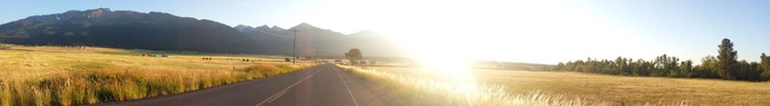 Sun just about to fall behind the Wallowas. Golden wheat in the foreground.