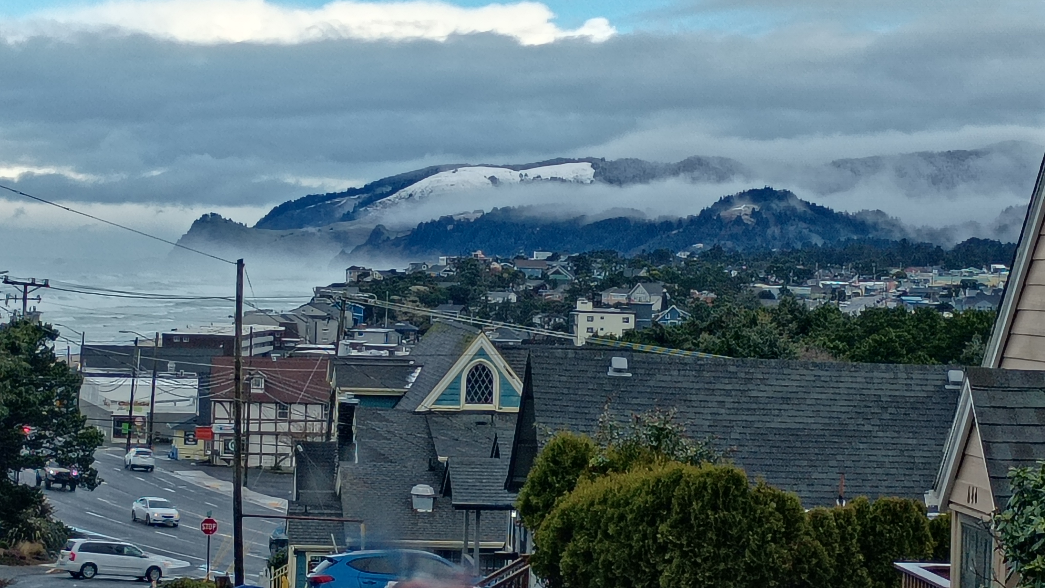 Big waves and snow on Cascade Head.